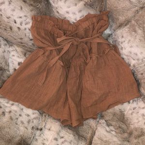 nude skirt with tie around linen fabric